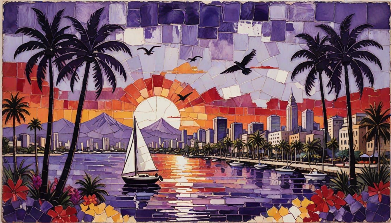 Vintage-Style Encaustic Painting of Tropical Birds