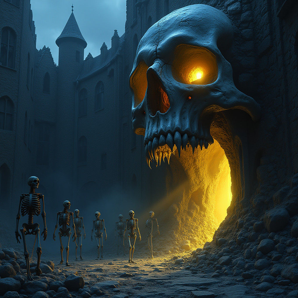 Medieval Castle Entrance in Dark Fantasy Style
