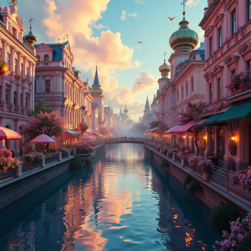 Anime-Inspired St. Petersburg Canals at Golden Hour