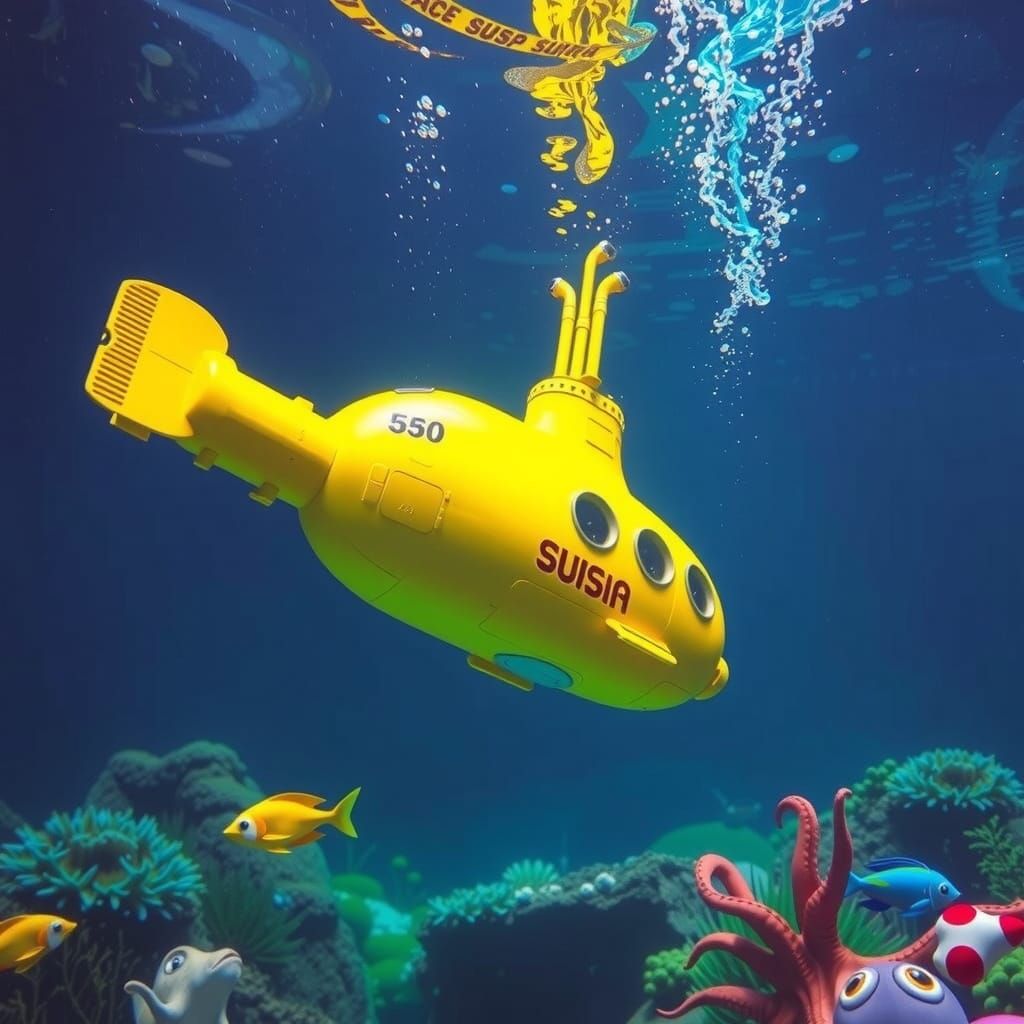 Underwater Yellow Submarine in Octopus Garden