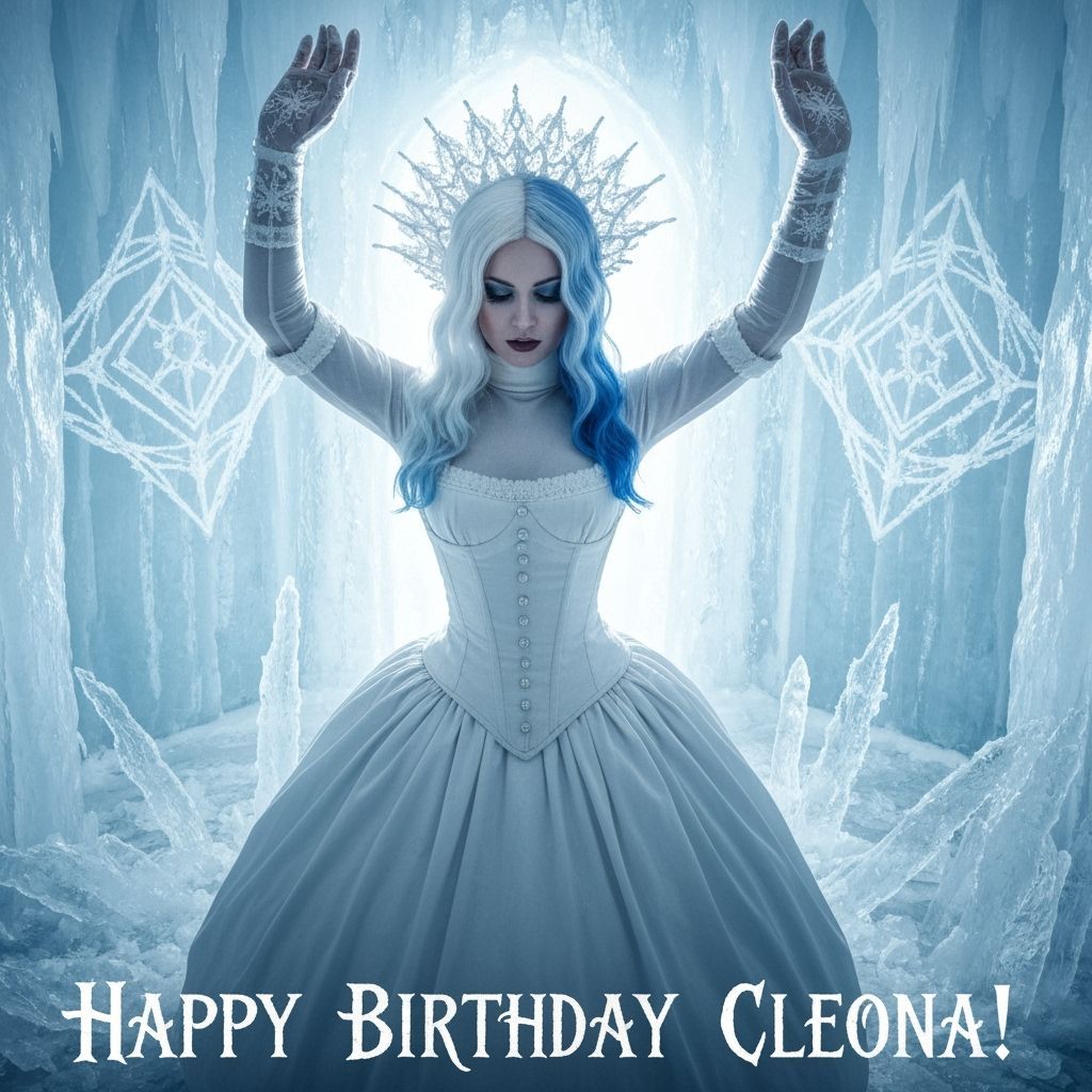 Snow Queen in Ice Castle with Birthday Message