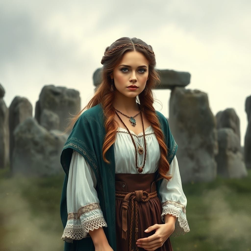 Ethereal Celtic Maiden Amidst Ancient Stones