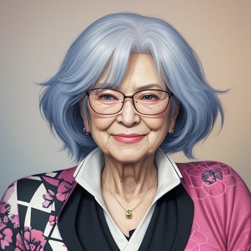 Elegant Grandma Anime Waifu in Hyper-Realistic Style