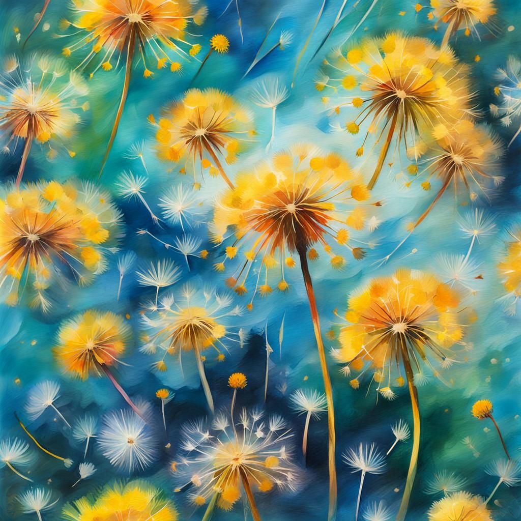 Vibrant Dandelion Blooms in Gouache Masterpiece