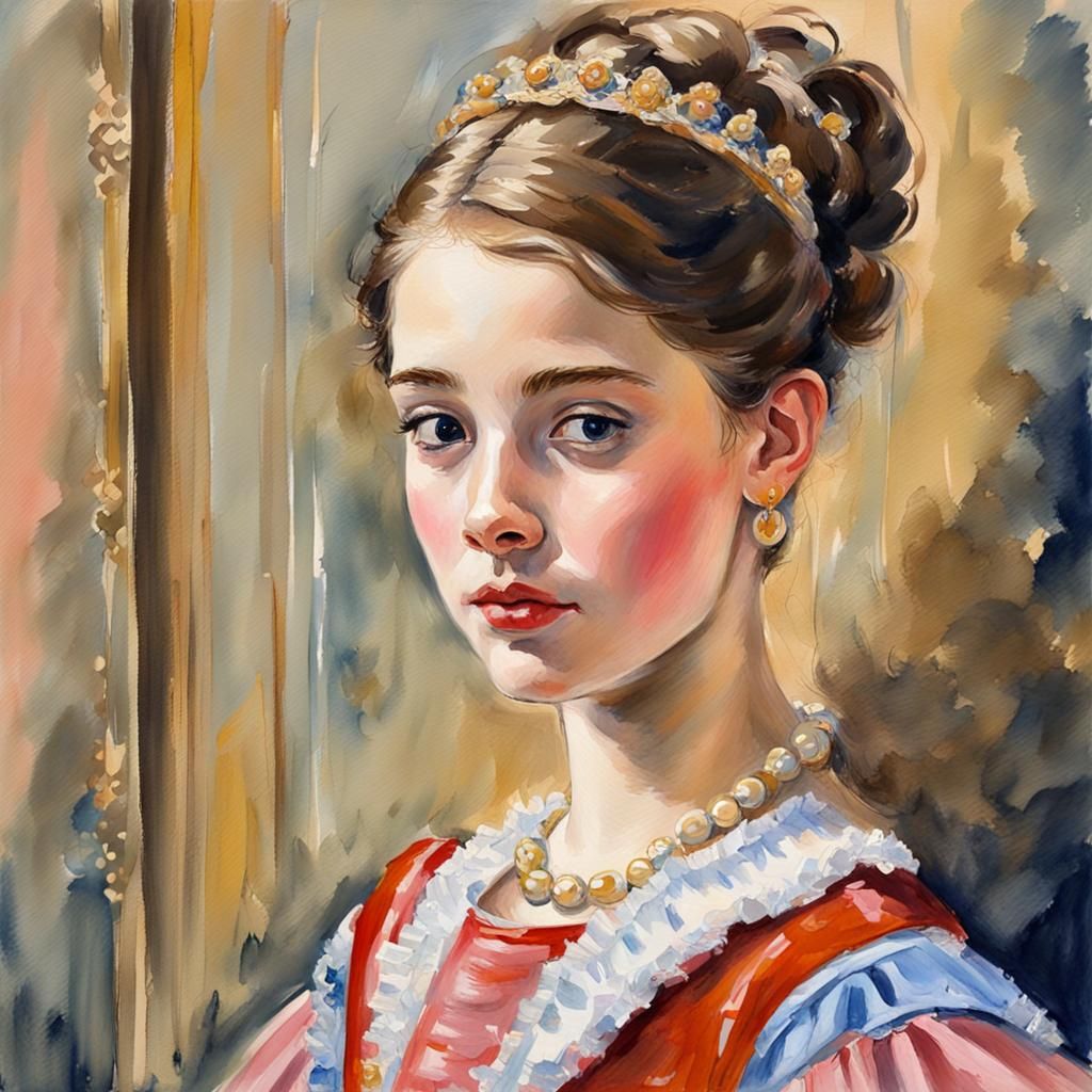 French Teenage Princess in Gouache Style