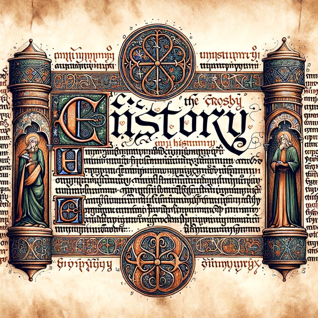 Old English Crosby History Illuminated Manuscript