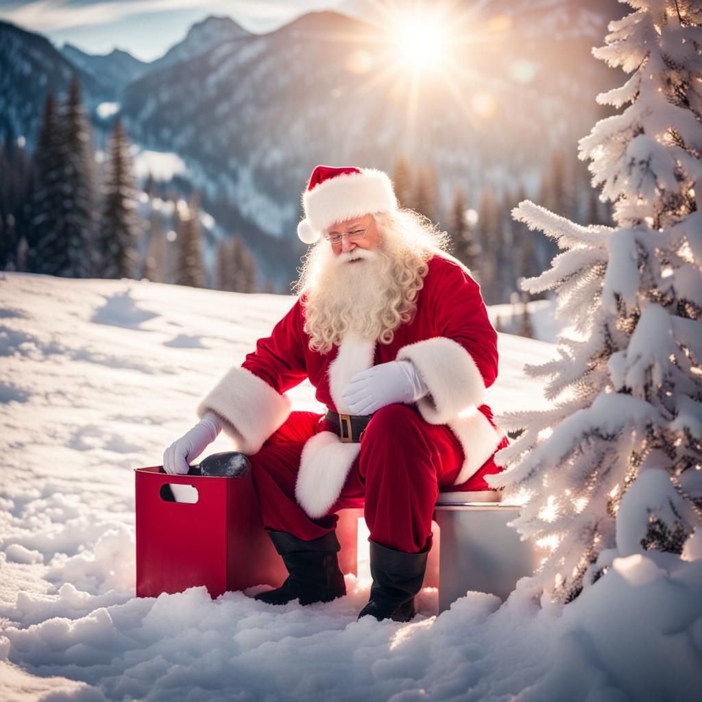Jolly Santa Claus Enjoying Winter Wonderland in Austria