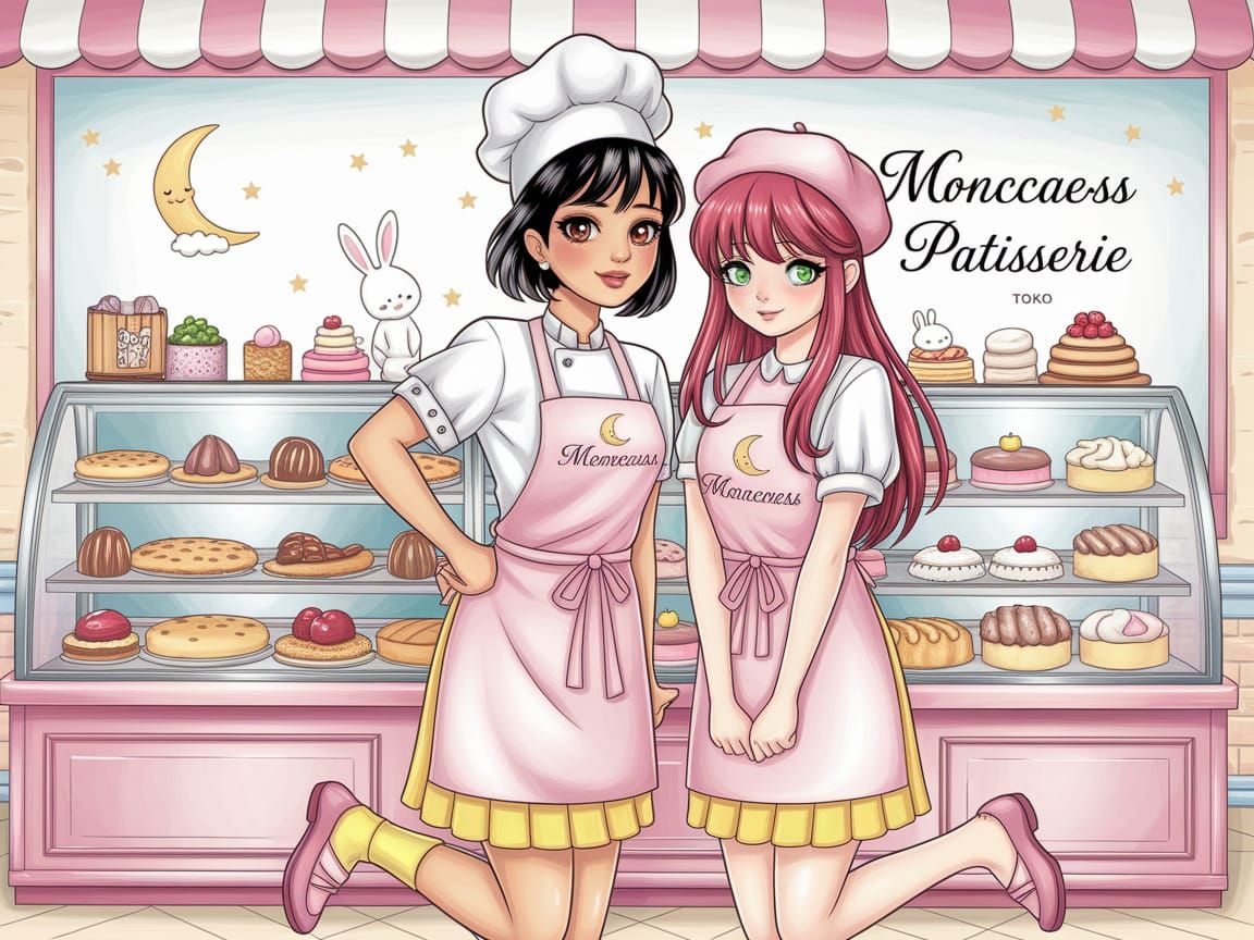 Two Women Working Happily in a Cute Patisserie Shop