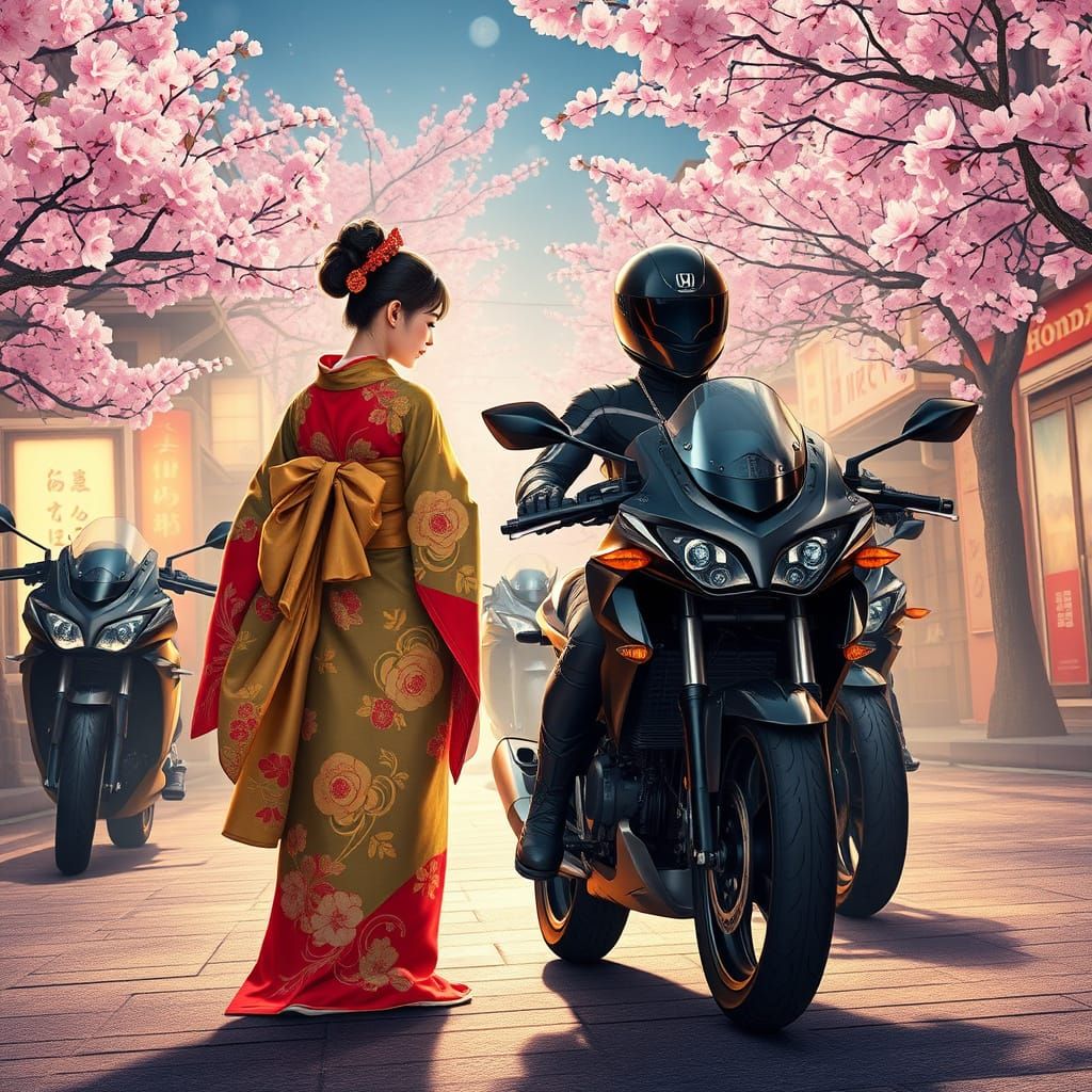Time Portal: Japanese Woman Meets Future Motorcycles