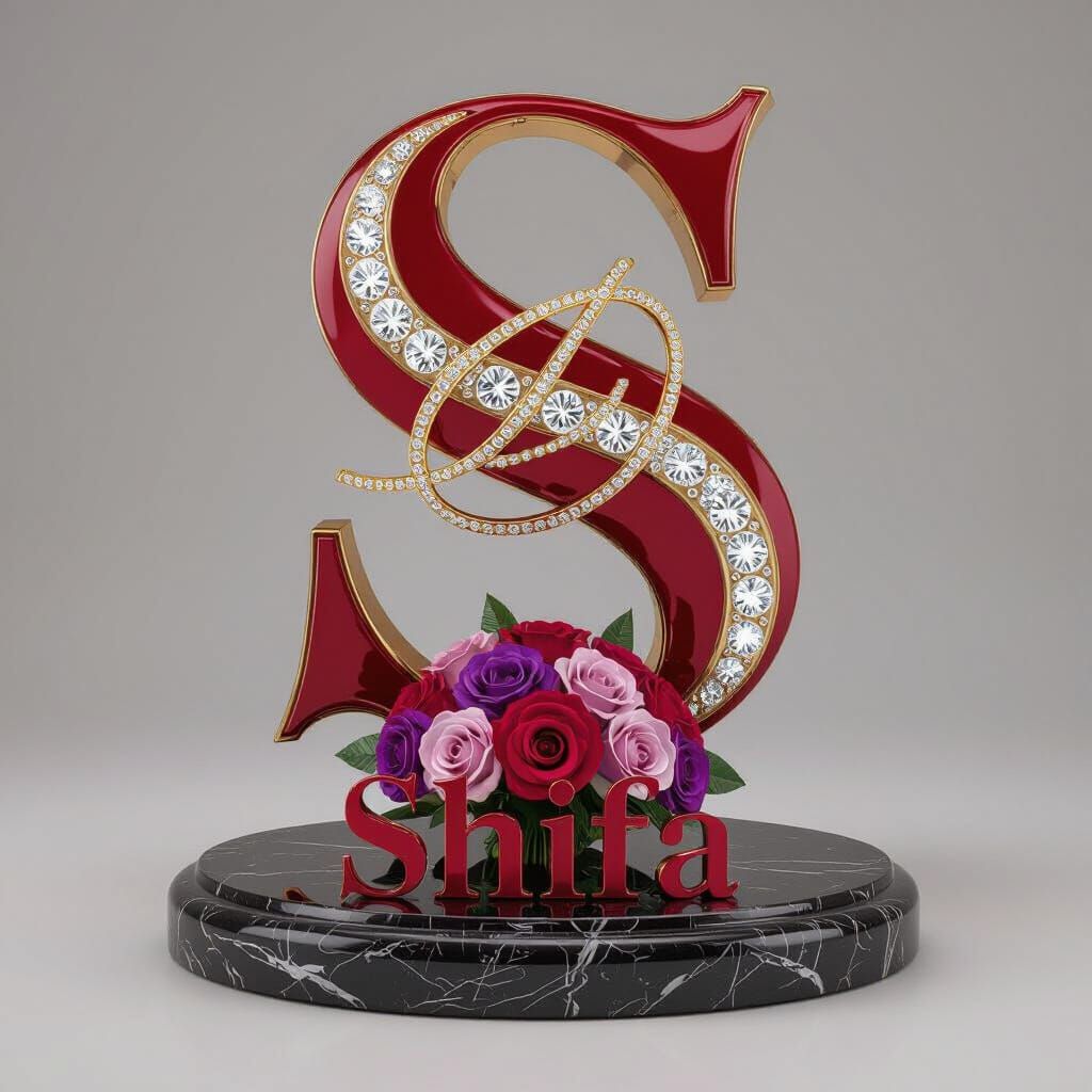 Luxurious 3D "S" with Diamonds and "Shifa" Text