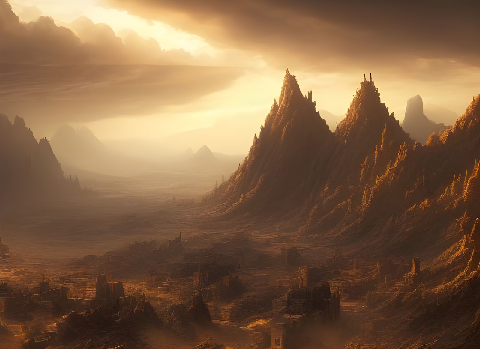 Apocalyptic Desert Village on Cliff, Hyperdetailed