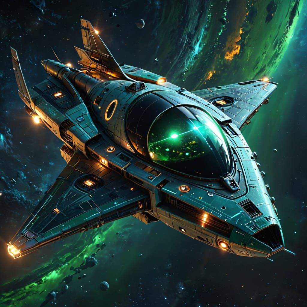 A space ship exiting planetary orbit