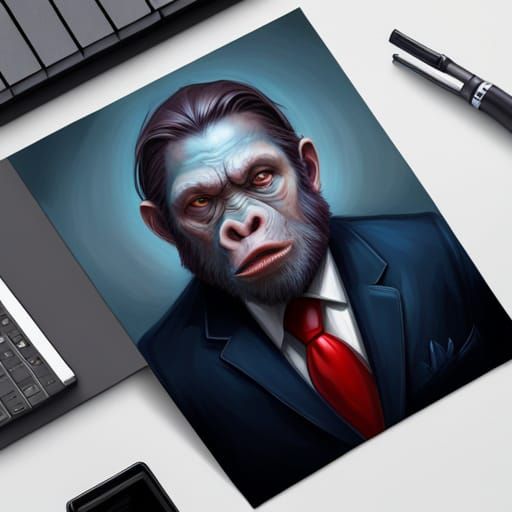 Ape in Elegant Formal Wear with Intricate Facial Details