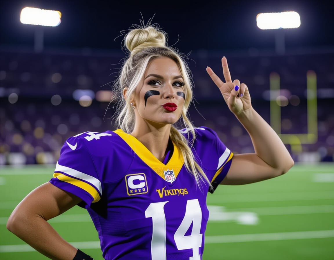 Vikings Fan Celebrates Victory on Football Field
