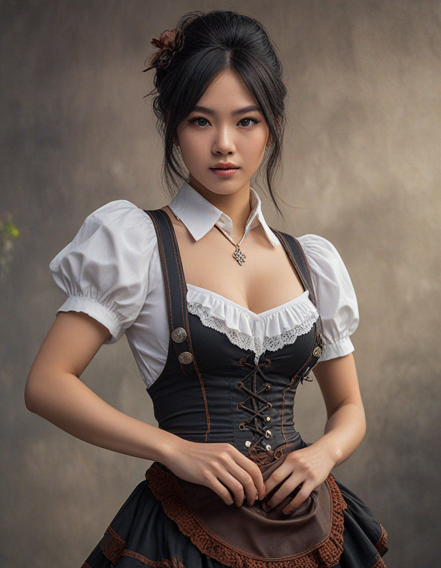 Surreal Steam Punk Beauty with Elegant, Lace Embroidered Ski...