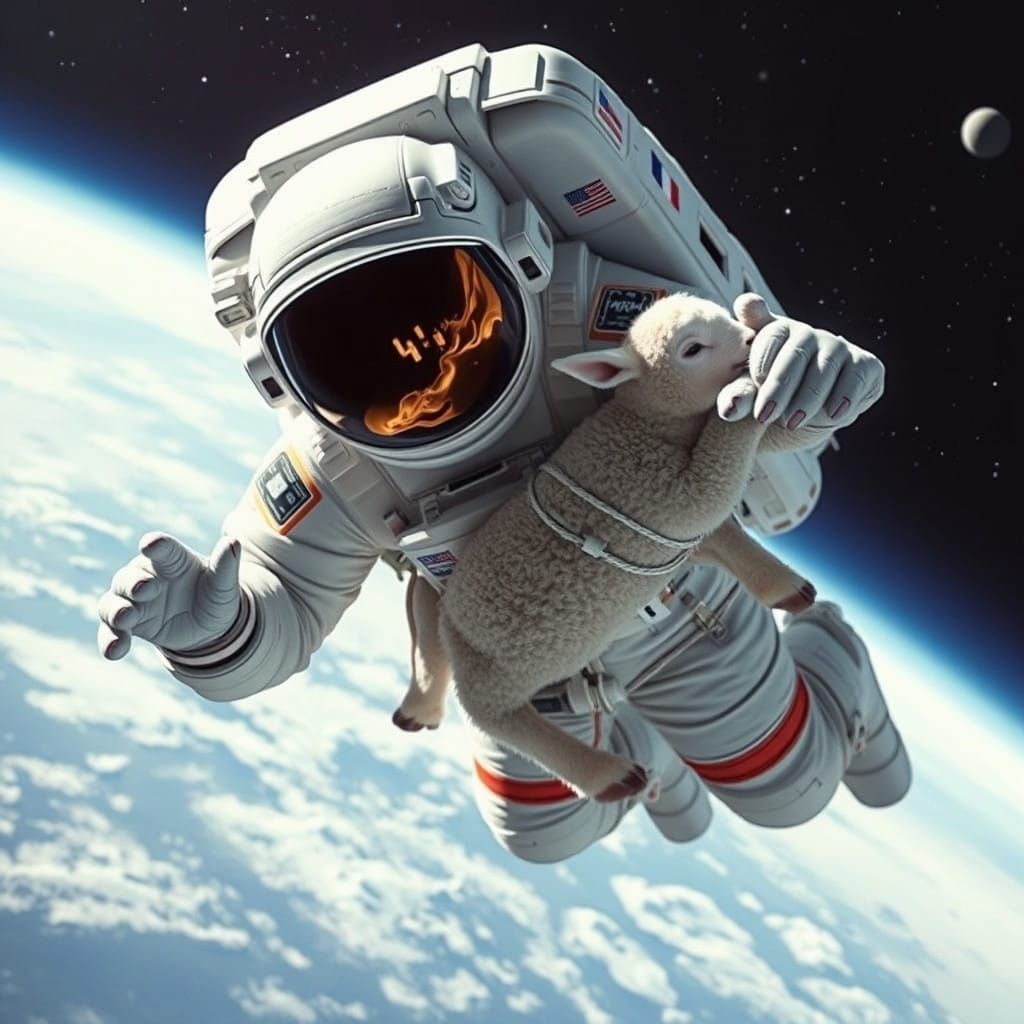 Astronaut in Space with a Lamb