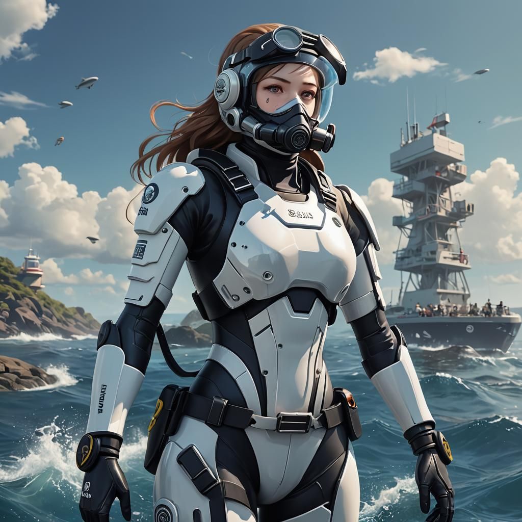 Intricate 3D Anime Art of a Scuba Trooper in a Vibrant Ocean