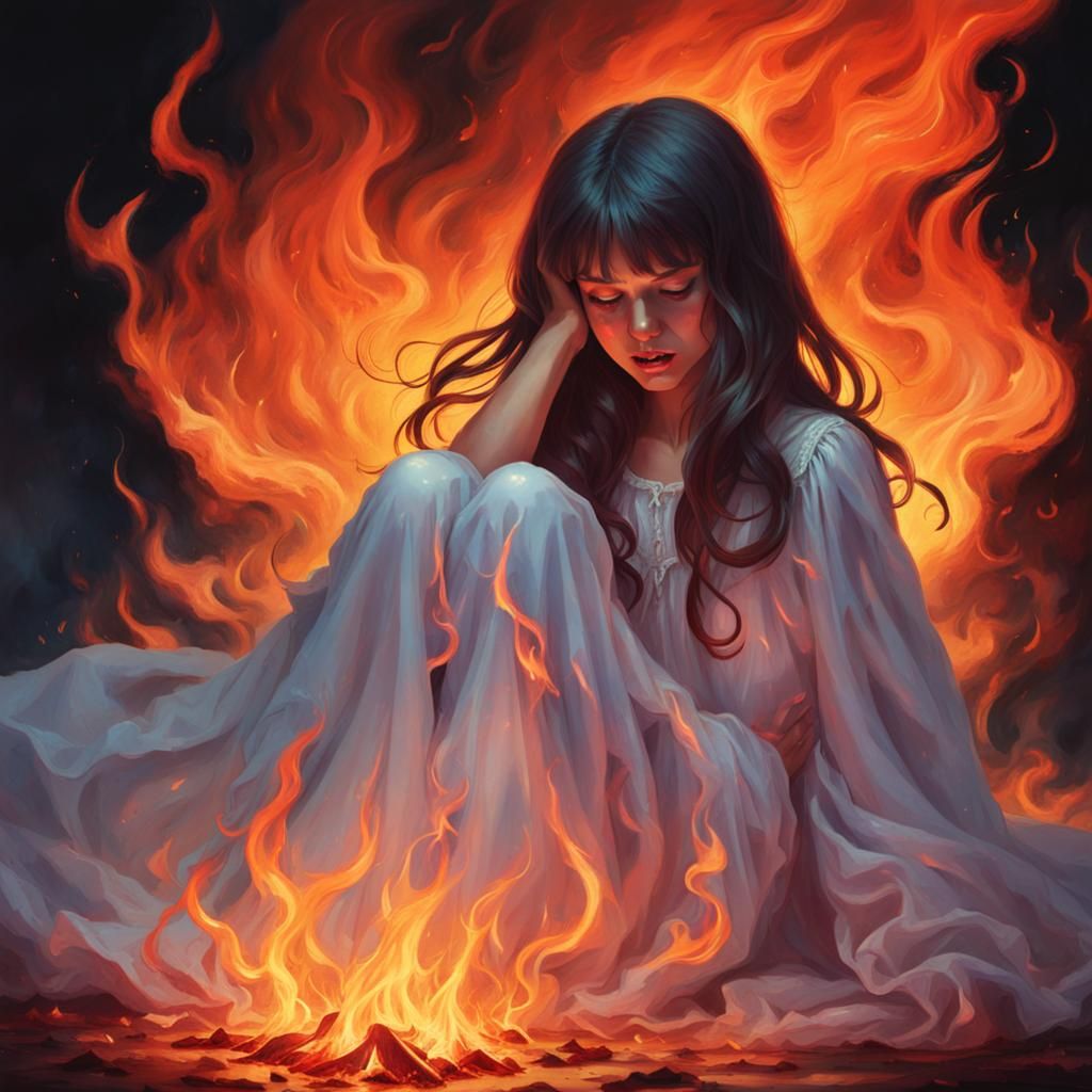 Suffering Demon Maiden Enveloped by Fierce Inferno