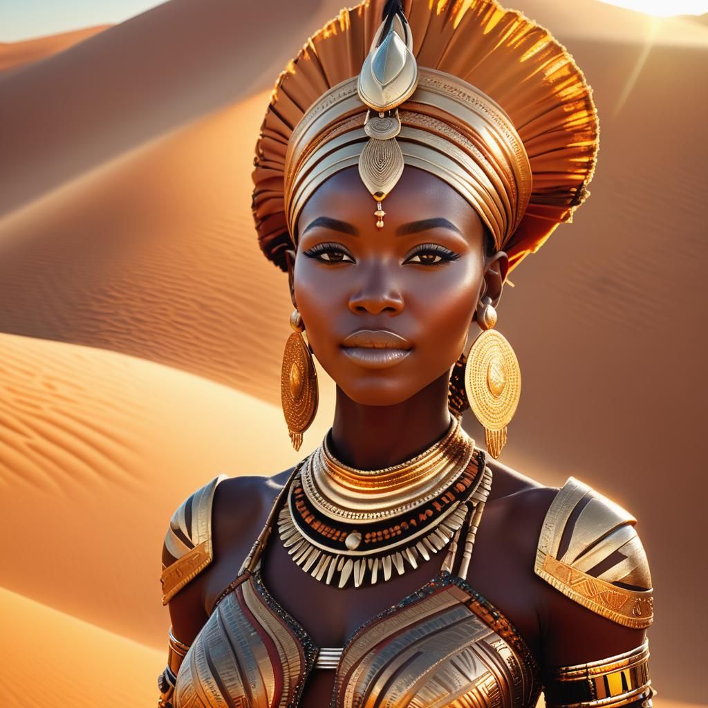 African Desert Goddess with Vibrant Traditional Patterns