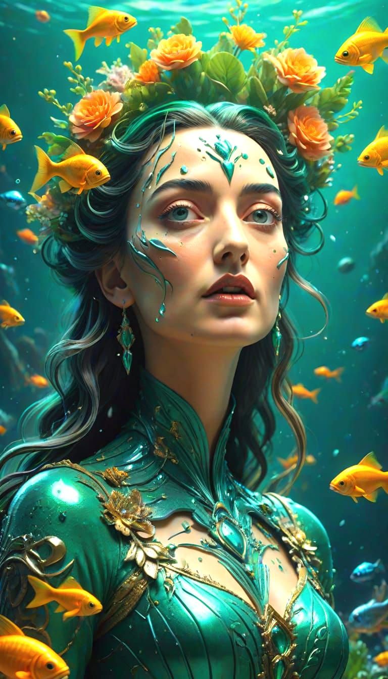 Ice Mermaid Queen in Royal Green Robes