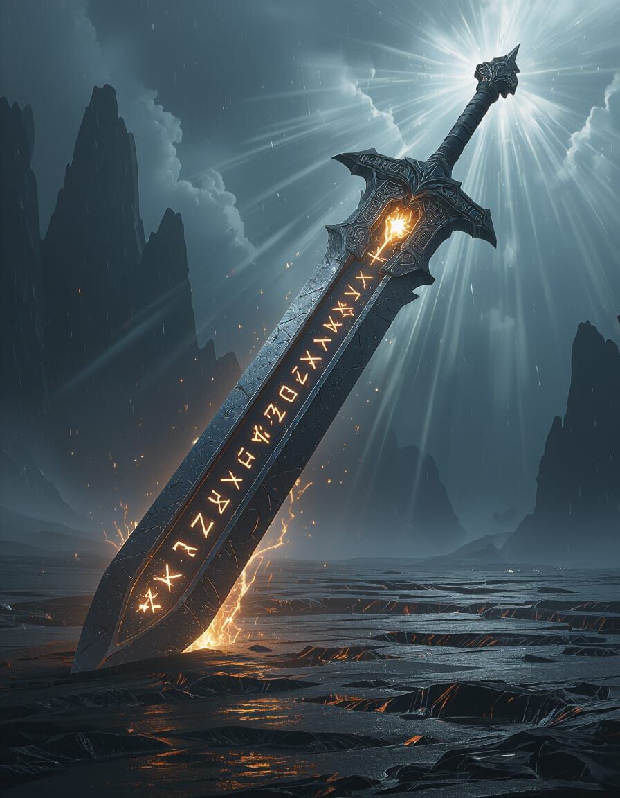 Colossal Arcane Sword on Stormy Plain