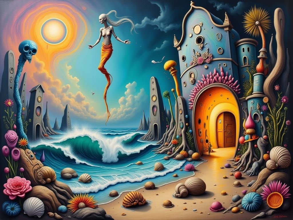 Ghostly Figure on a Surreal Beach