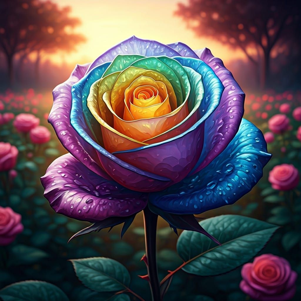 Rainbow Crystal Rose in Twilight Garden