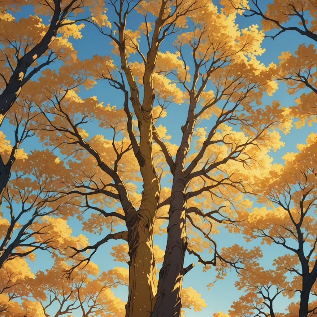 Golden Tree in Cinematic Anime Style