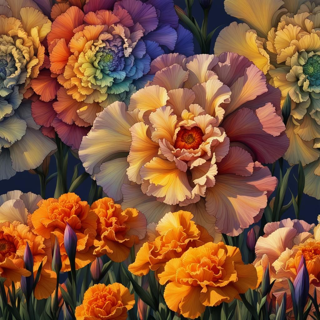 Vibrant Fractal Architecture with Blooming Floral Patterns i...