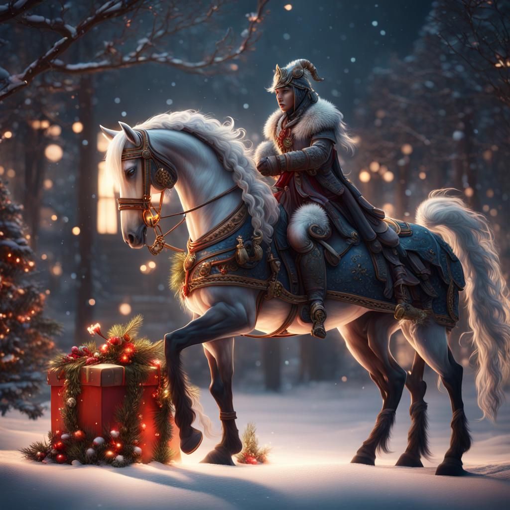 Surreal Christmas Steed in Luminous Winter Wonderland