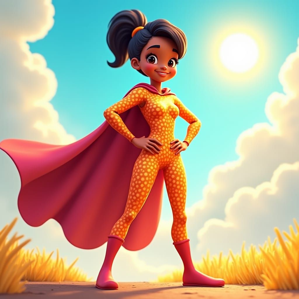 Confident Young Superheroine in Vibrant High-Tech Suit