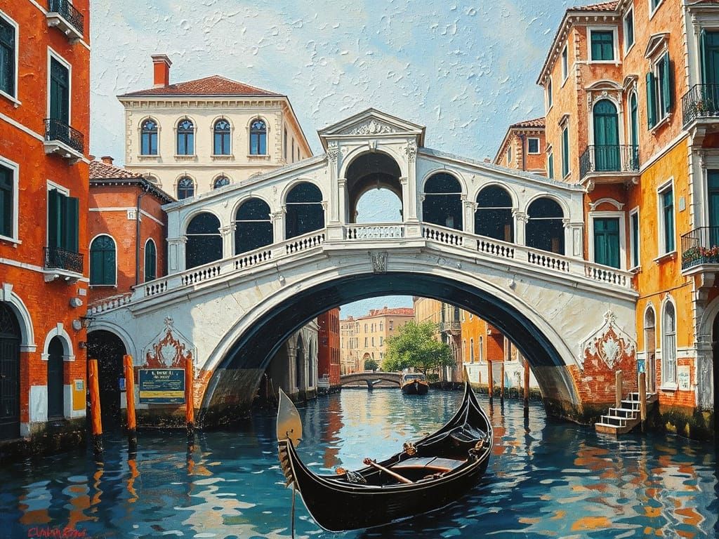 Ornate Impasto Painting of Rialto Bridge