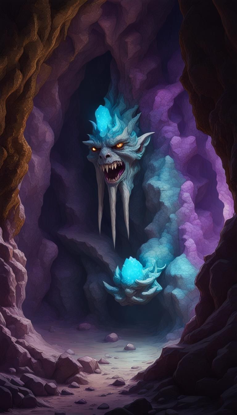 Dark Fantasy Creature in Geode Cave