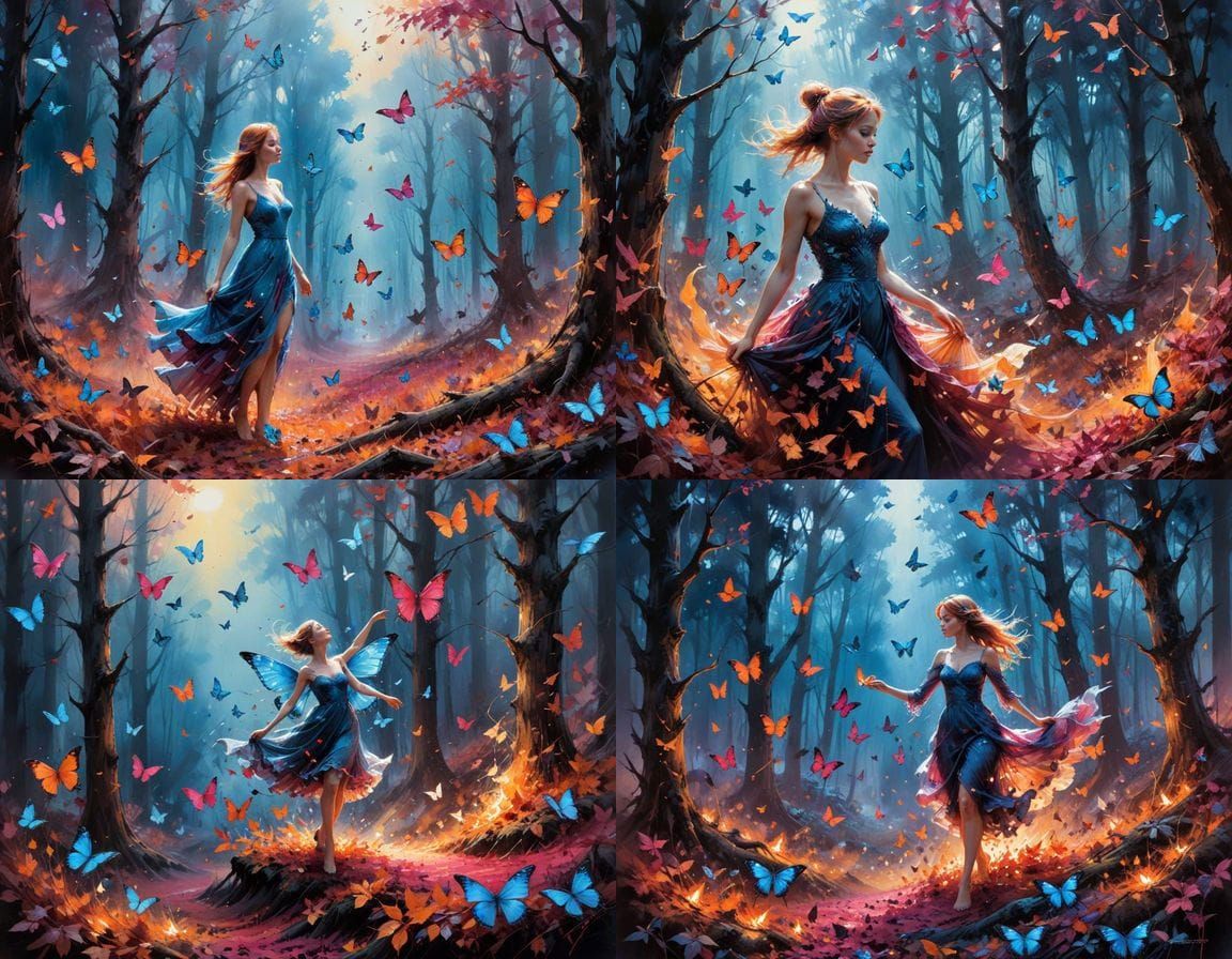Autumn Forest Waltz in Expressive Watercolor Style
