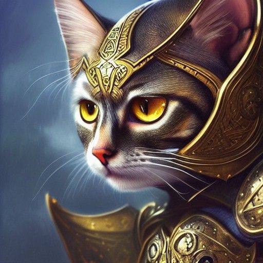 Majestic Feline Knight in Shimmering Armor