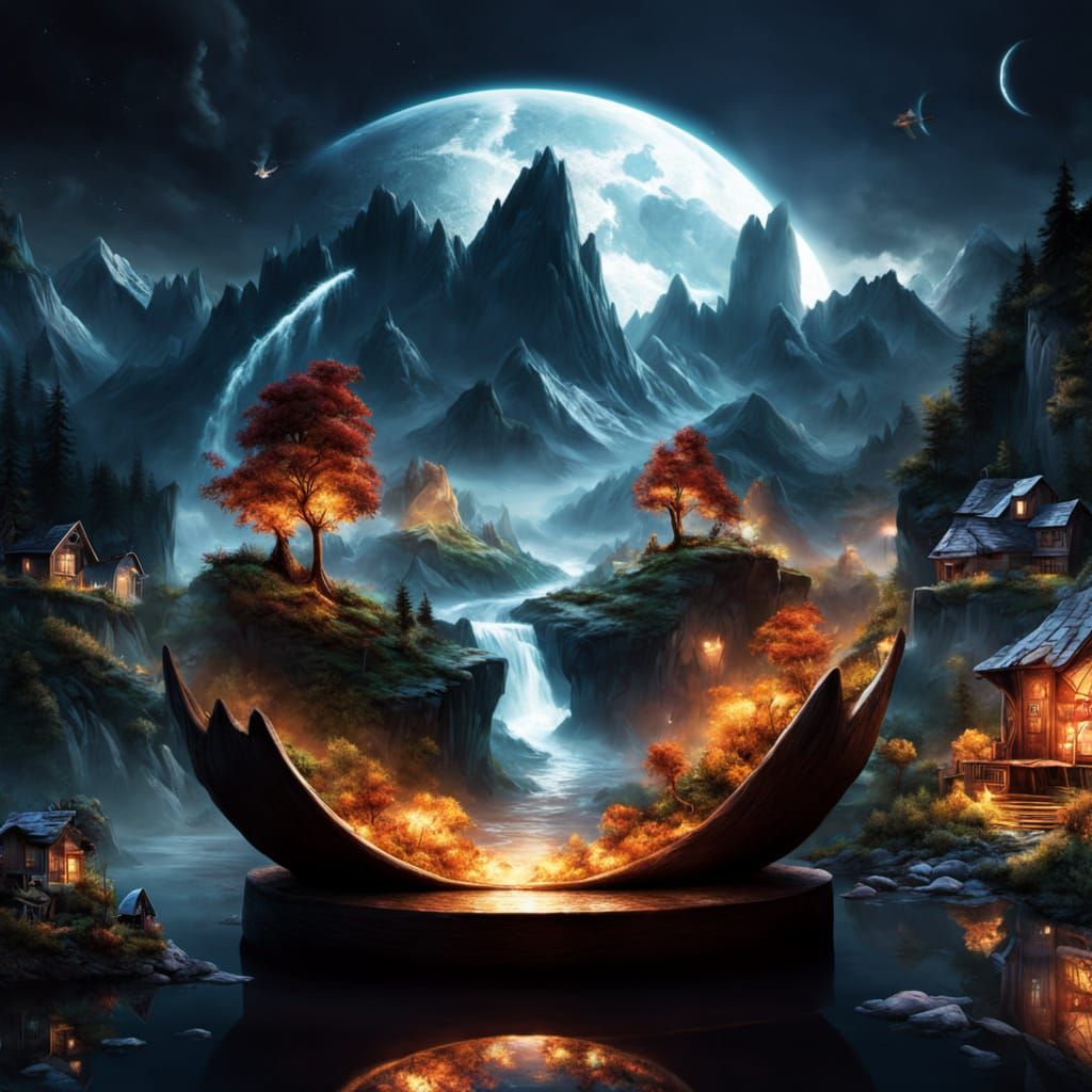 Enchanted Mountain Nighttime Scene