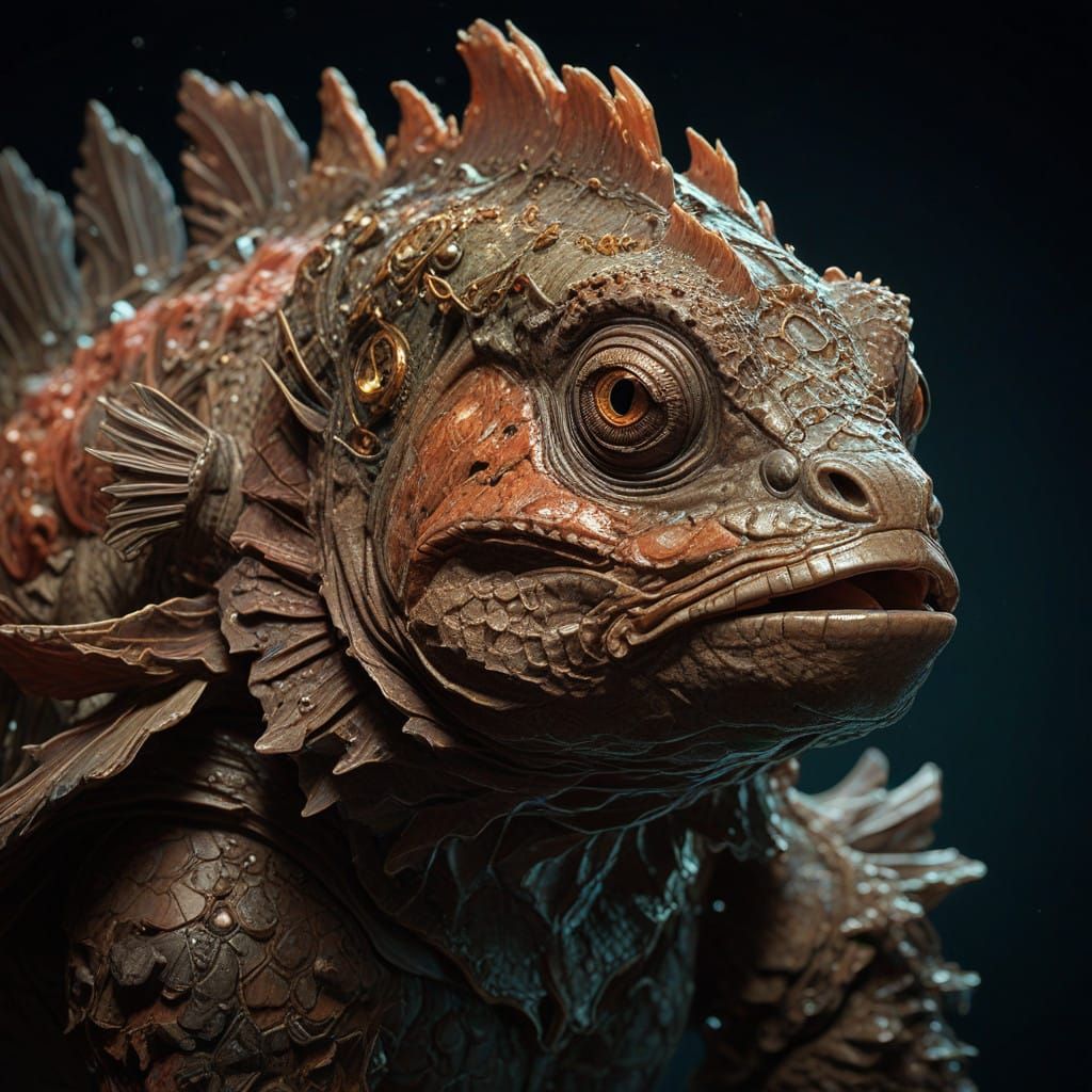 Dark Fantasy Stonefish Portrait in Triadic Colors