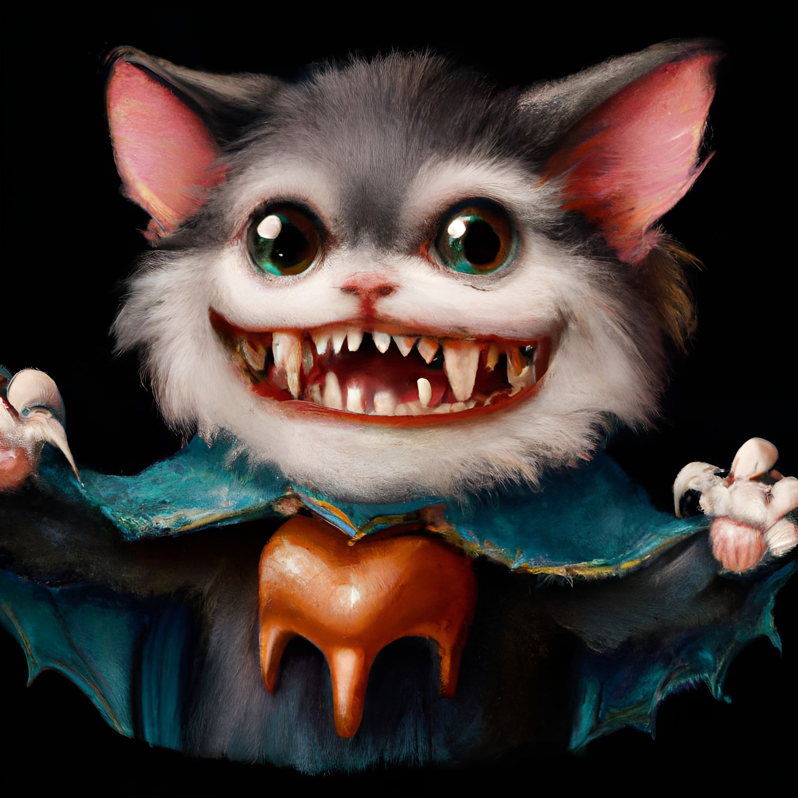 Magical Baby Vampire Cat in Oil Painting Style