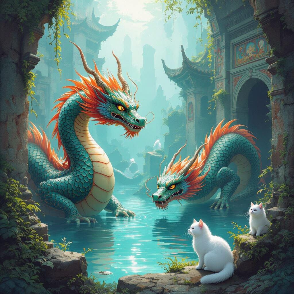Chinese Water Dragons & Cats in Underwater City