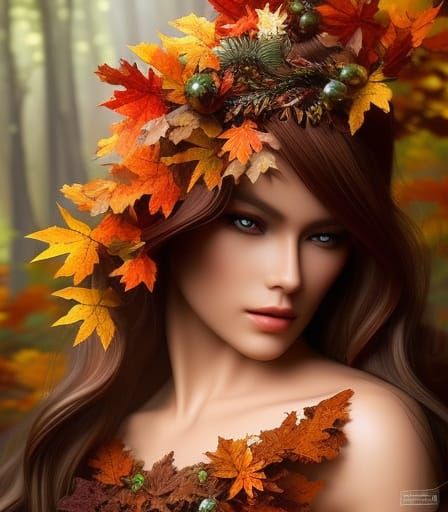 Surreal Fantasy Goddess in Autumn Enchantment