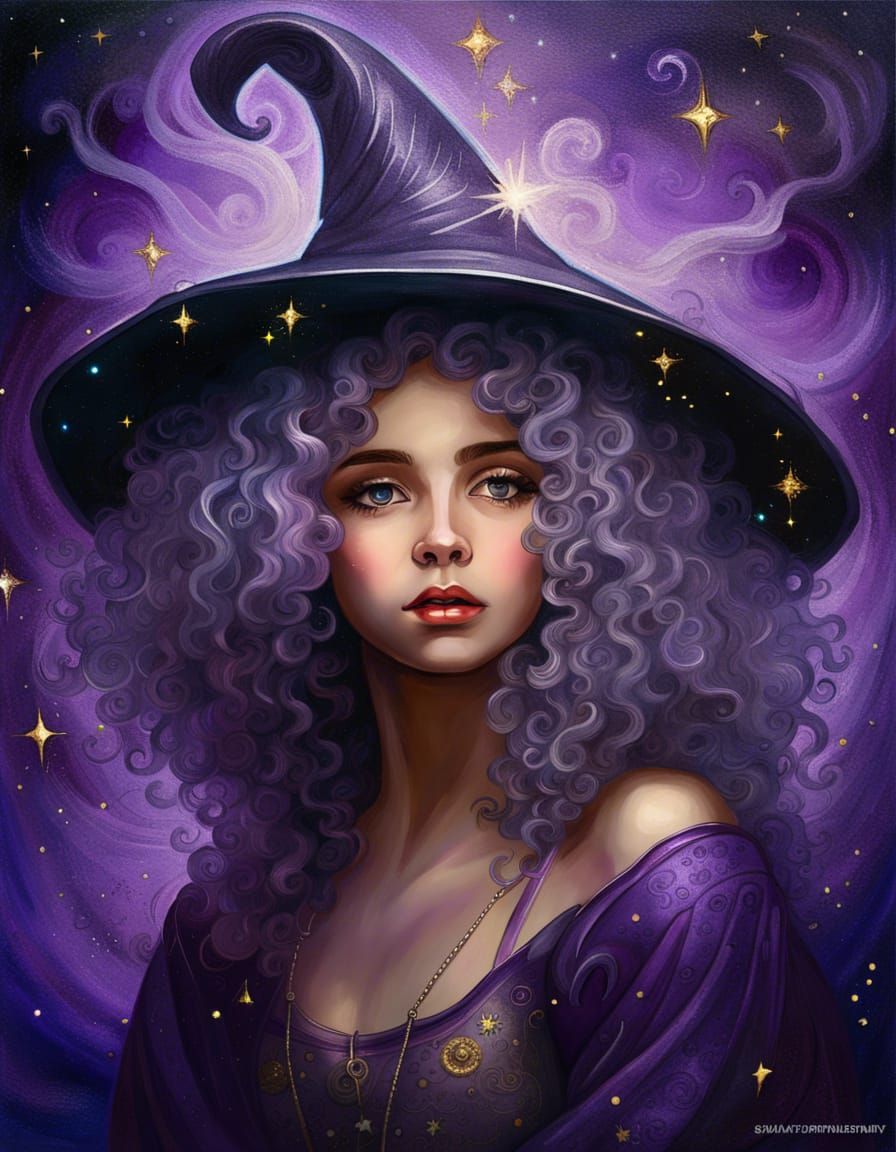 Girl in Bioluminescent Purple Glow, Renaissance Vintage Styl...