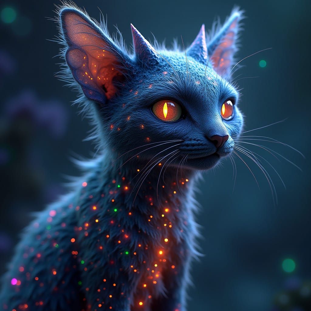 Ethereal Alien Feline Illuminated in Dreamy, Surreal Surroun...