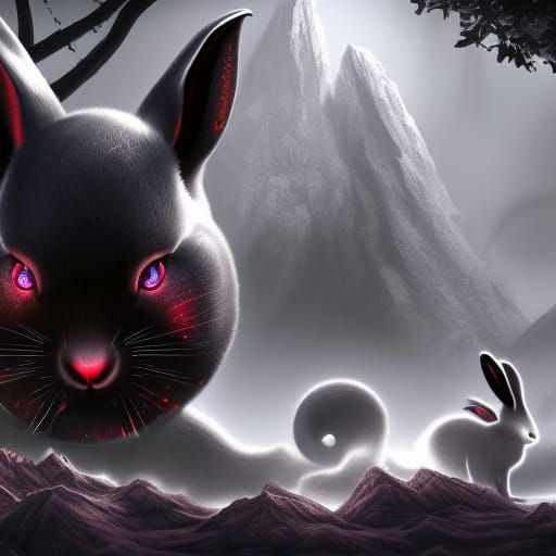 Yin Yang Rabbits: Detailed Matte Painting in 8K