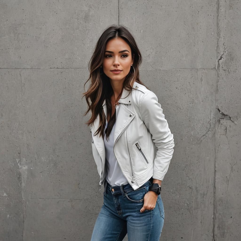 Fierce Female Fashion Icon in a Sleek White Jacket