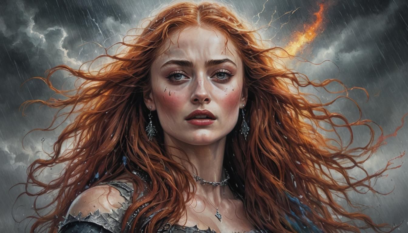 Surreal Portrait of Enthusiastic Singer in a Colorful Storm