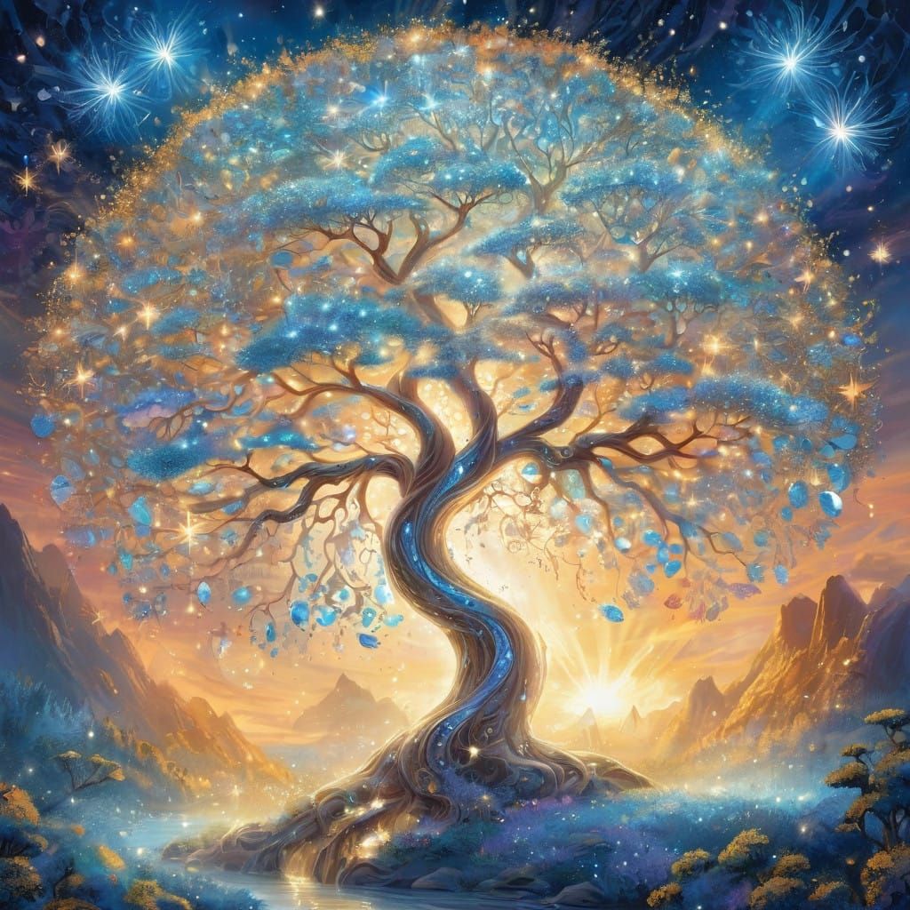 Enchanted Crystal Tree with Iridescent Bark in Whimsical Lan...