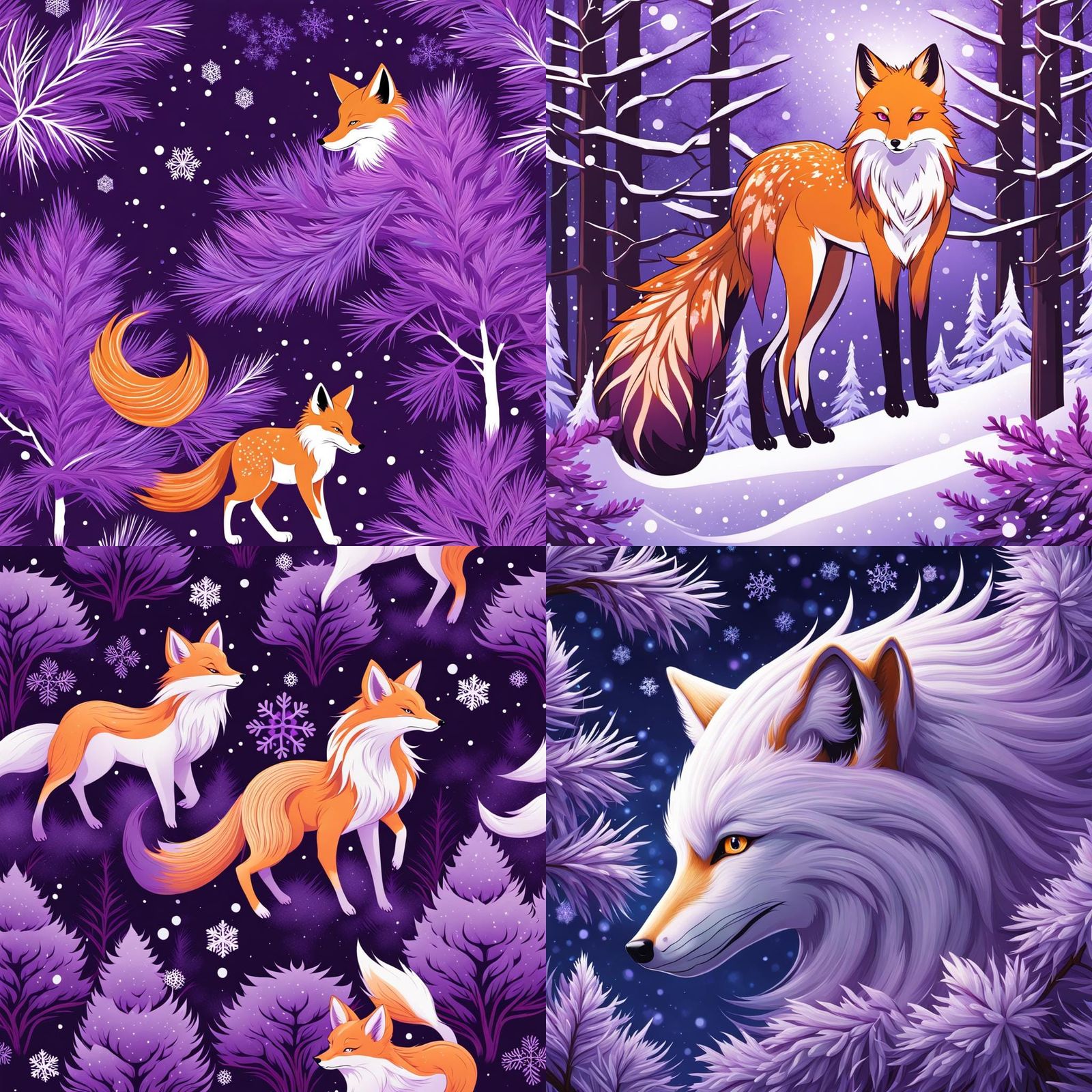Mystical Nine-Tailed Fox in Pine Winter Wonderland