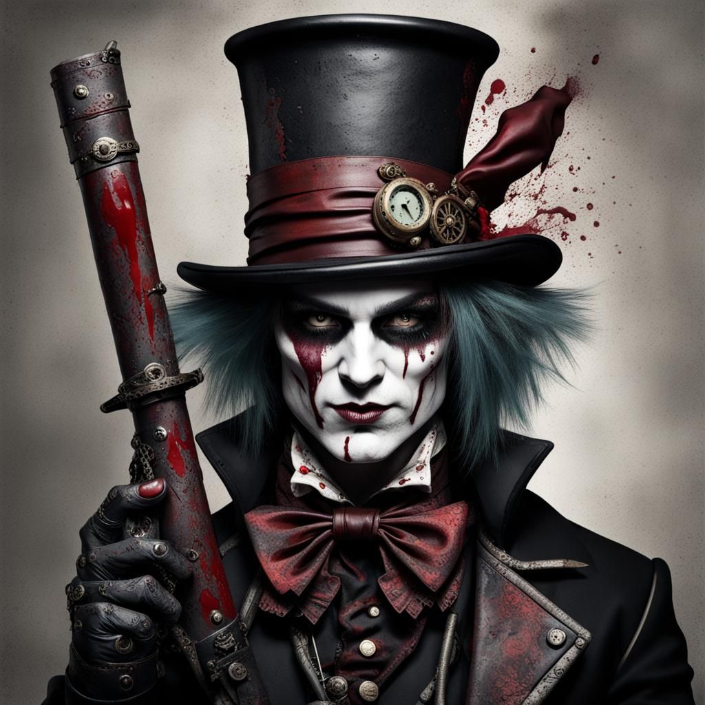 Goth Steampunk Mad Hatter Unleashes Dark Fury
