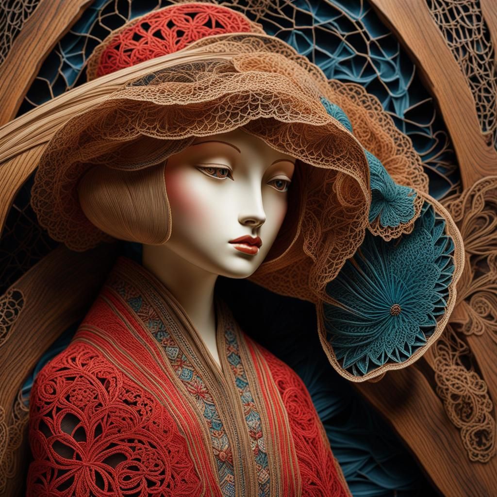 Surreal Lace Portraits Embellish Wooden Pieces