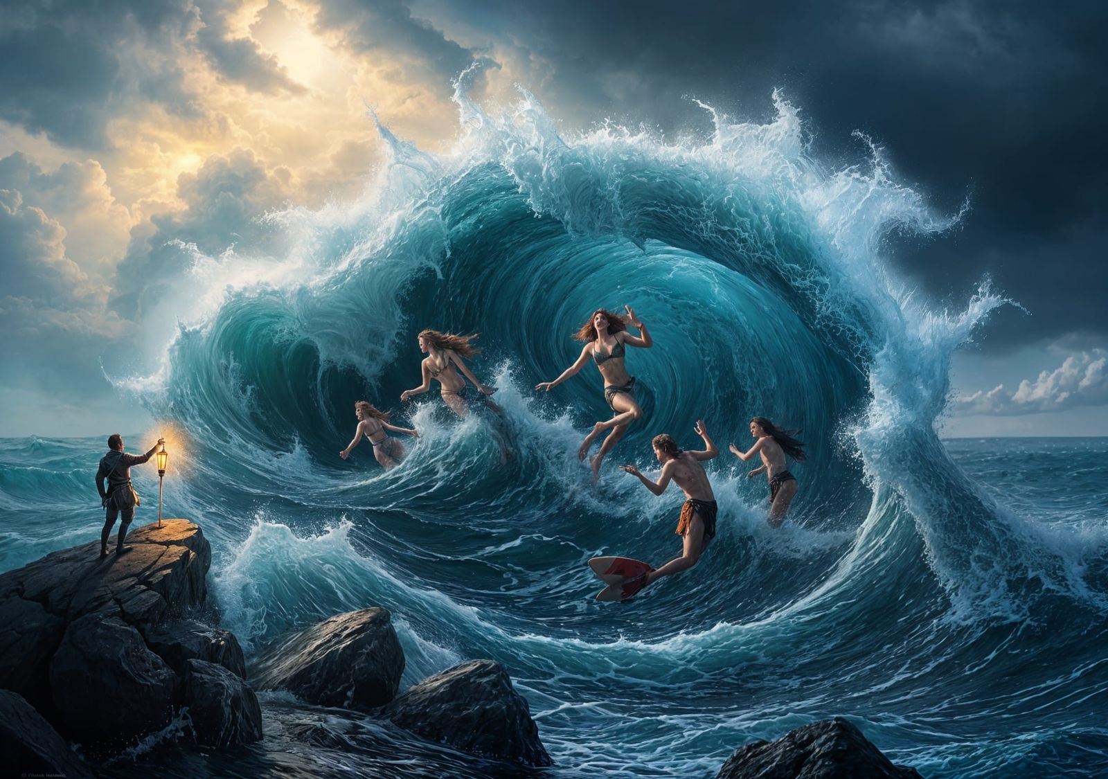 Moonlit Wave Dancer in Stormy Skies